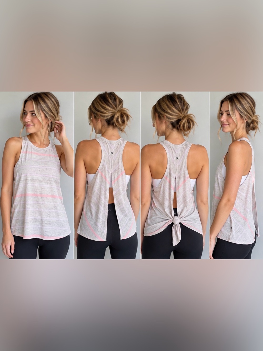 125 Lululemon All Tied Up Tank Pop Stripe Heathered Dune Pink W1G17S
